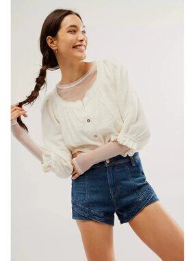 Free People We The Free Lucy Shirt Blouse Top Ruffle Buttondown XS/S